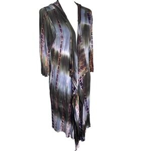 COIN 1804 Women's 1X Casual Hand Tie Dye 3/4 Sleeve Long Cardigan Duster Hoodie